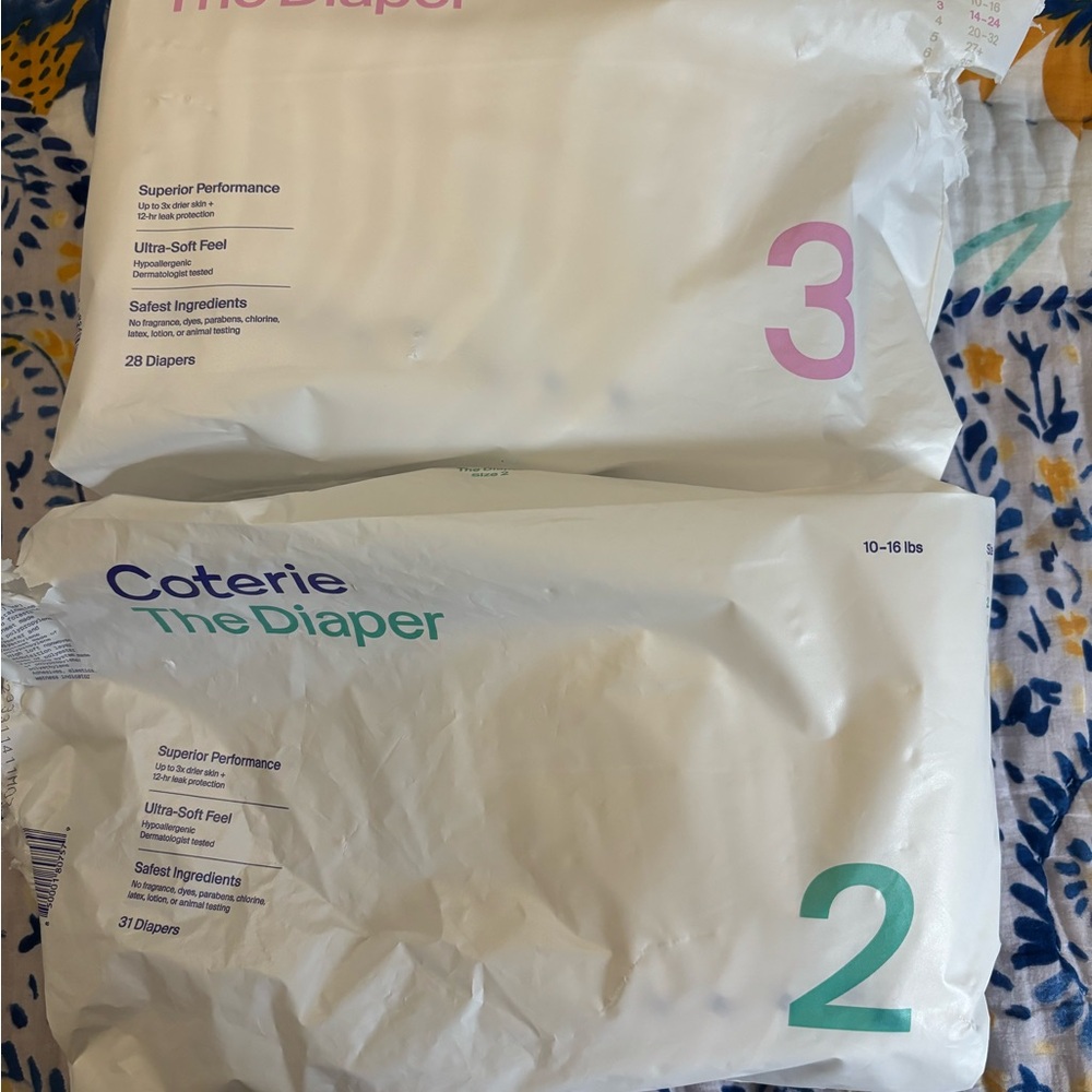 Coterie opened size 2 and 3 diapers